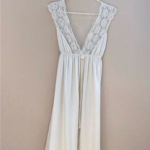 Vintage satin white lace long night gown, wedding night gown, sexy lingerie